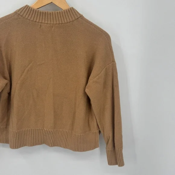 Quince Knit Button Front Cardigan Sweater Camel Tan Crew Neck Size Small - Picture 9 of 12